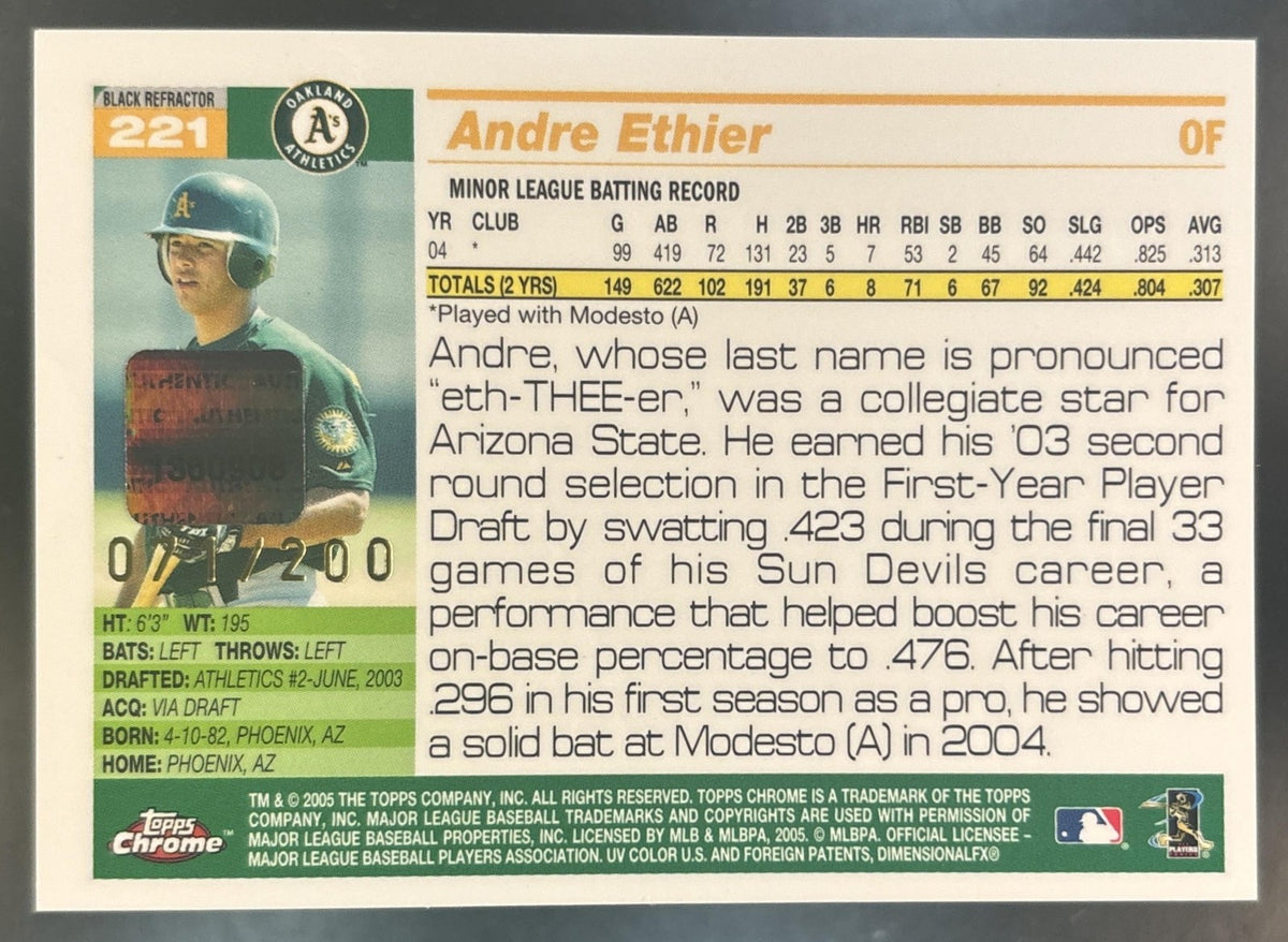 2005 Topps Chrome Andre Ethier Auto Refractor #221 RC Oakland Athletics
