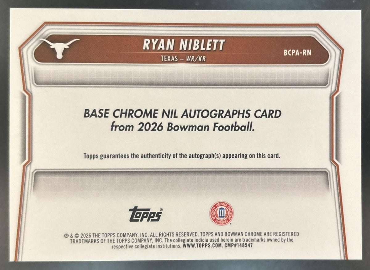 2026 Bowman Ryan Niblett Chrome Auto #BCPA-RN 1st Prospect Texas Longhorns