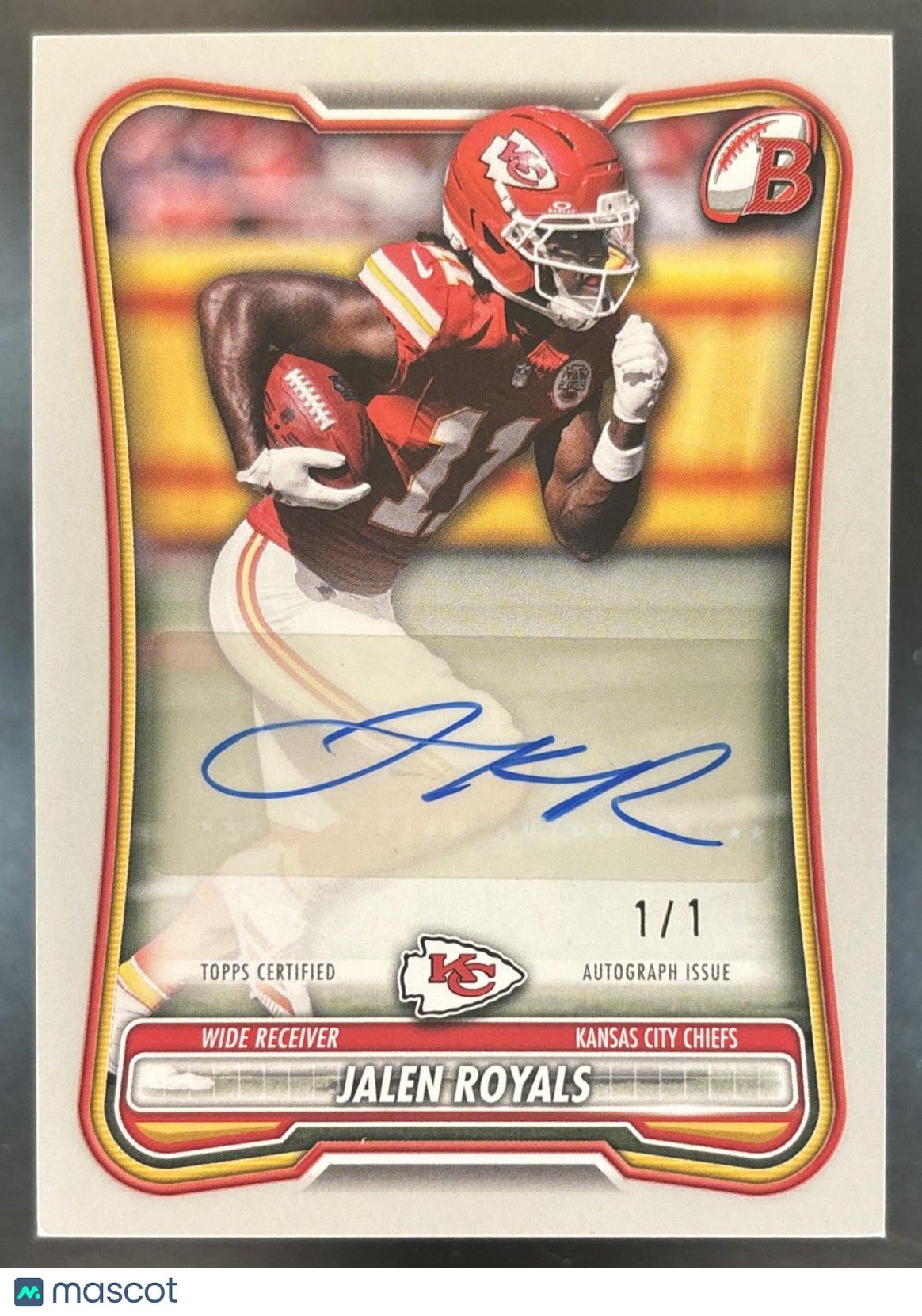 2026 Bowman Jalen Royals Paper NFL Auto Platinum 1/1 #BPA-JR Kansas City Chiefs