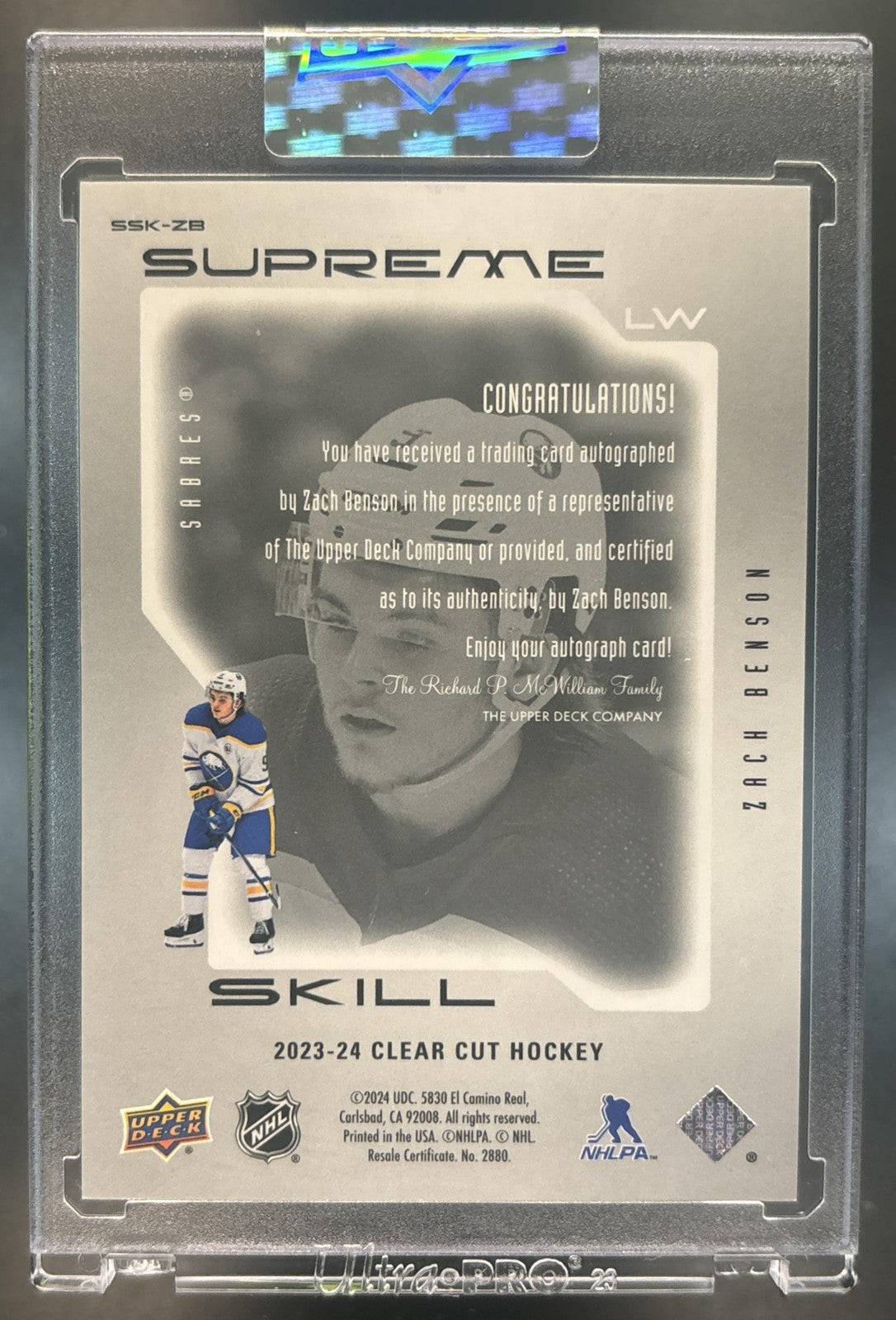 2025-26 Upper Deck Clear Cut Zach Benson 2023-24 Update - Supreme Skill Auto