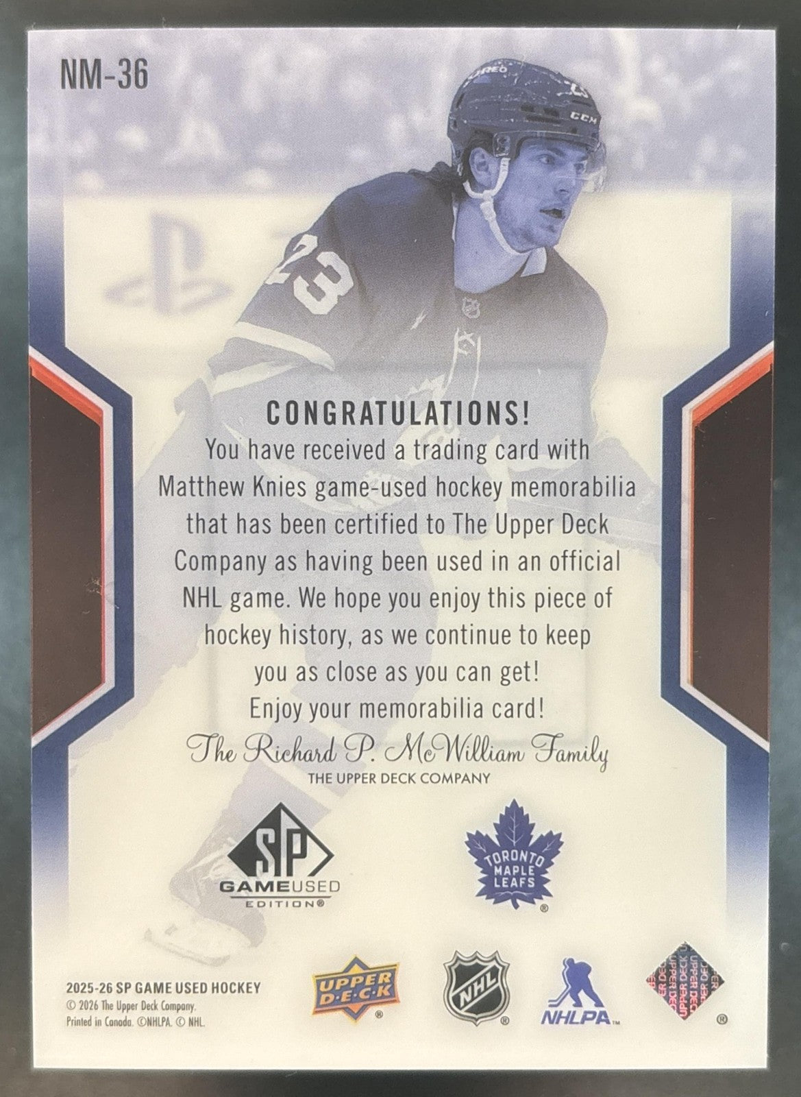 2025-26 Upper Deck SP Game Used Matthew Knies NHL Masters Jersey /199