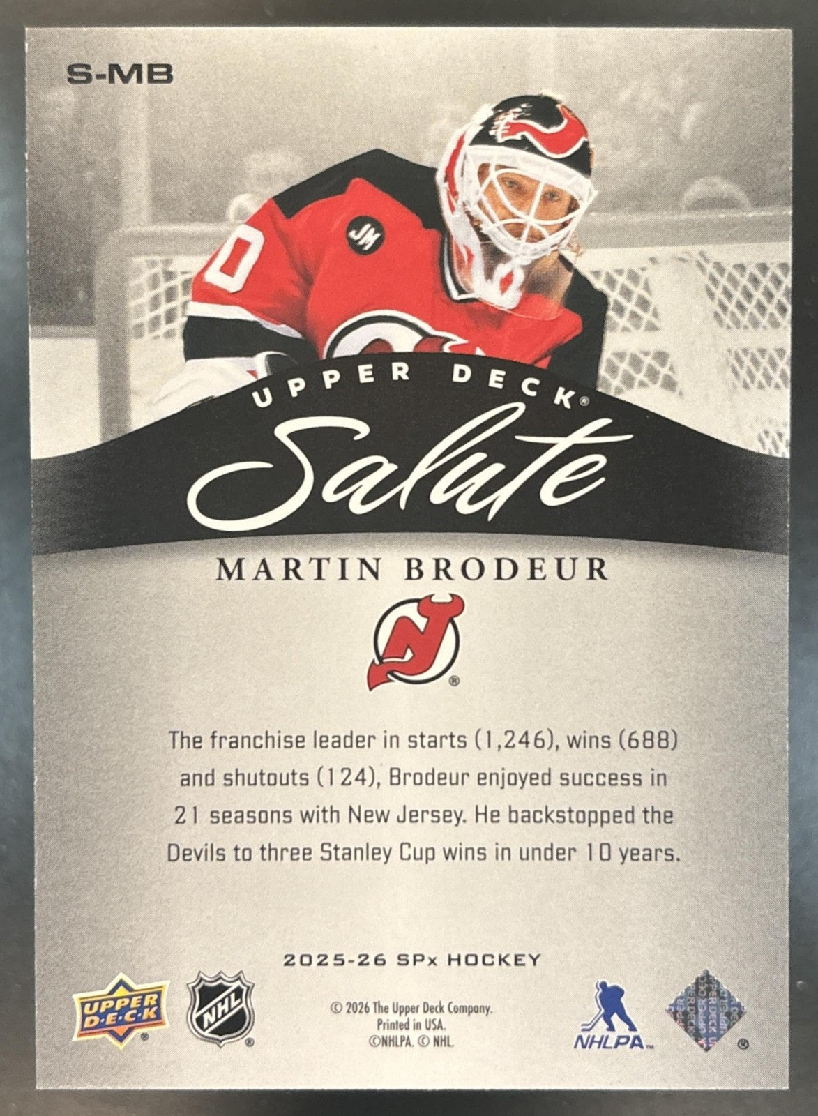 2025-26 Upper Deck SPx Martin Brodeur Salute #S-MB SSP New Jersey Devils