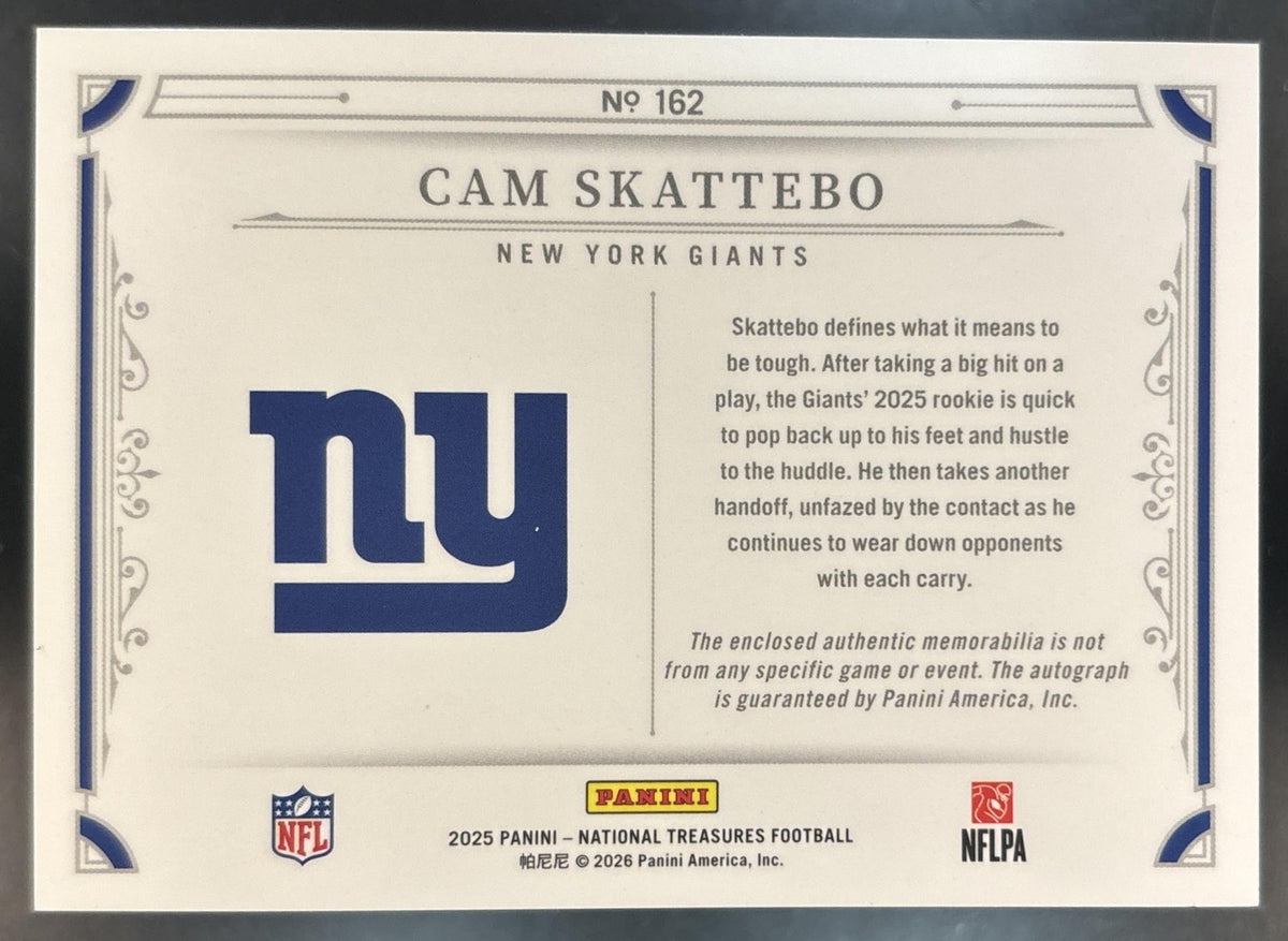 2025 National Treasures Cam Skattebo Rookie Patch Auto /20 #162 MEM RC Giants