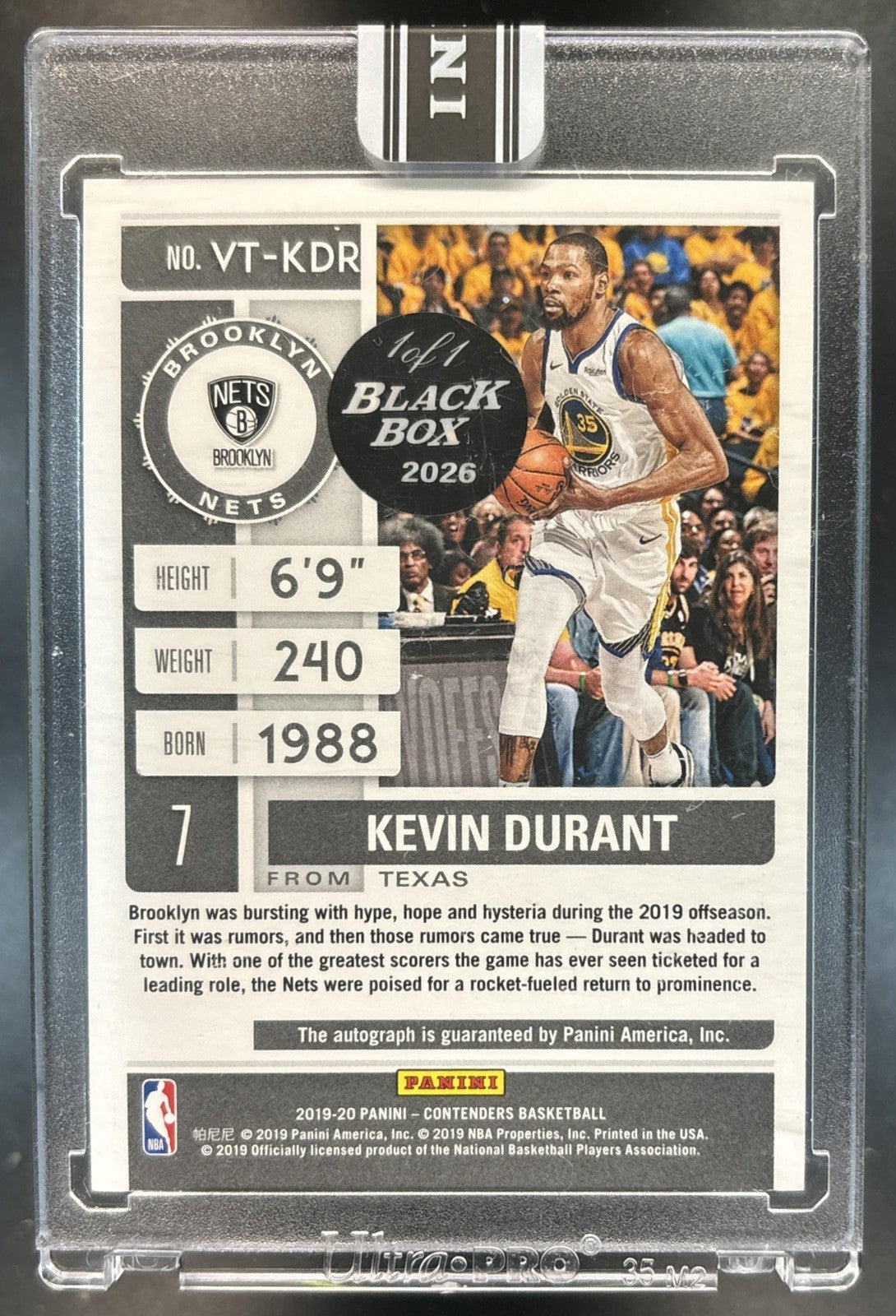 Black Box 1/1 2019-20 Panini Contenders Kevin Durant Championship Ticket Auto