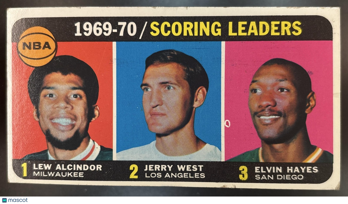 1970-71 Topps 1969-70 NBA Scoring Leaders Lew Alcindor Jerry West Elvin Hayes