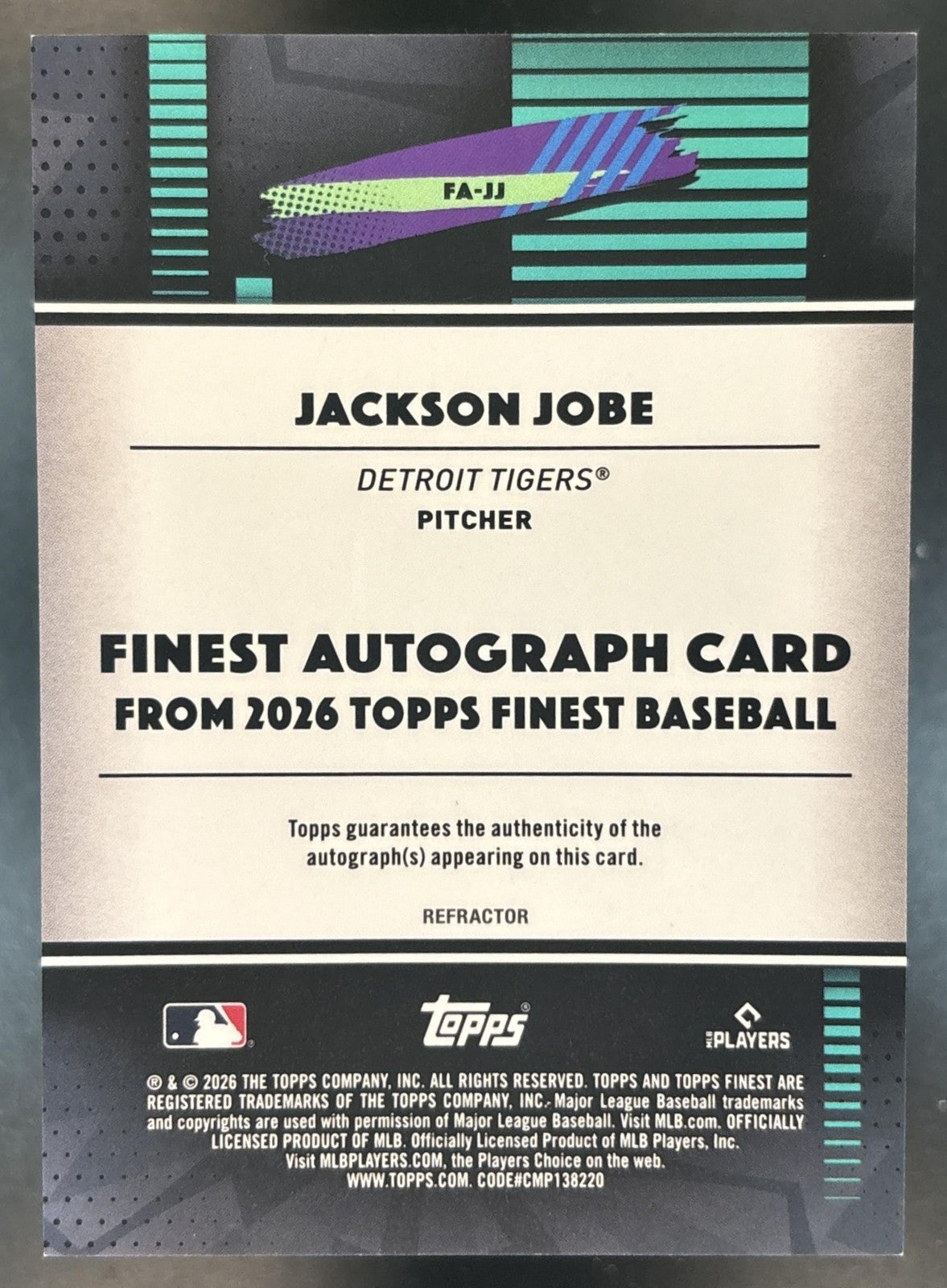 2026 Topps Finest Jackson Jobe Auto Refractor #FA-JJ Detroit Tigers