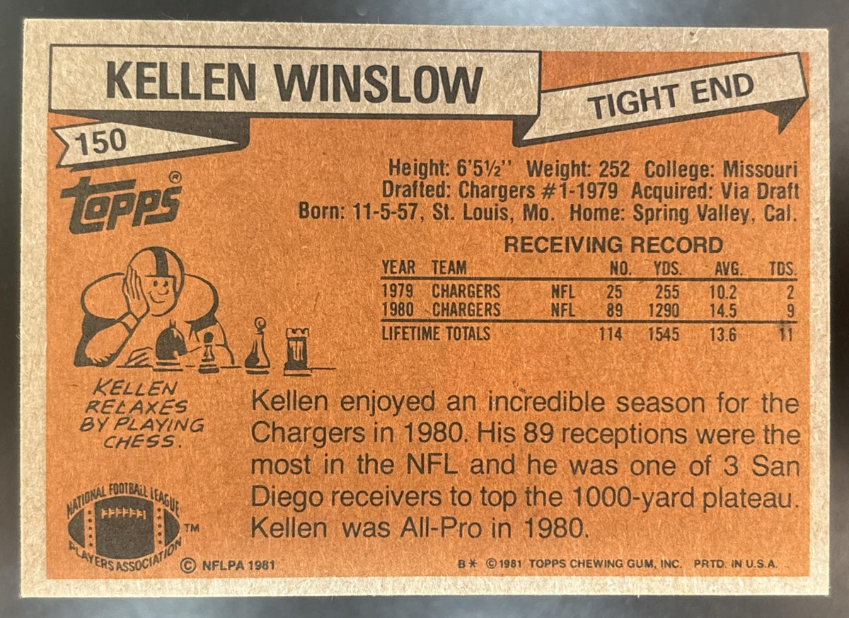 1981 Topps Kellen Winslow #150 RC San Diego Chargers