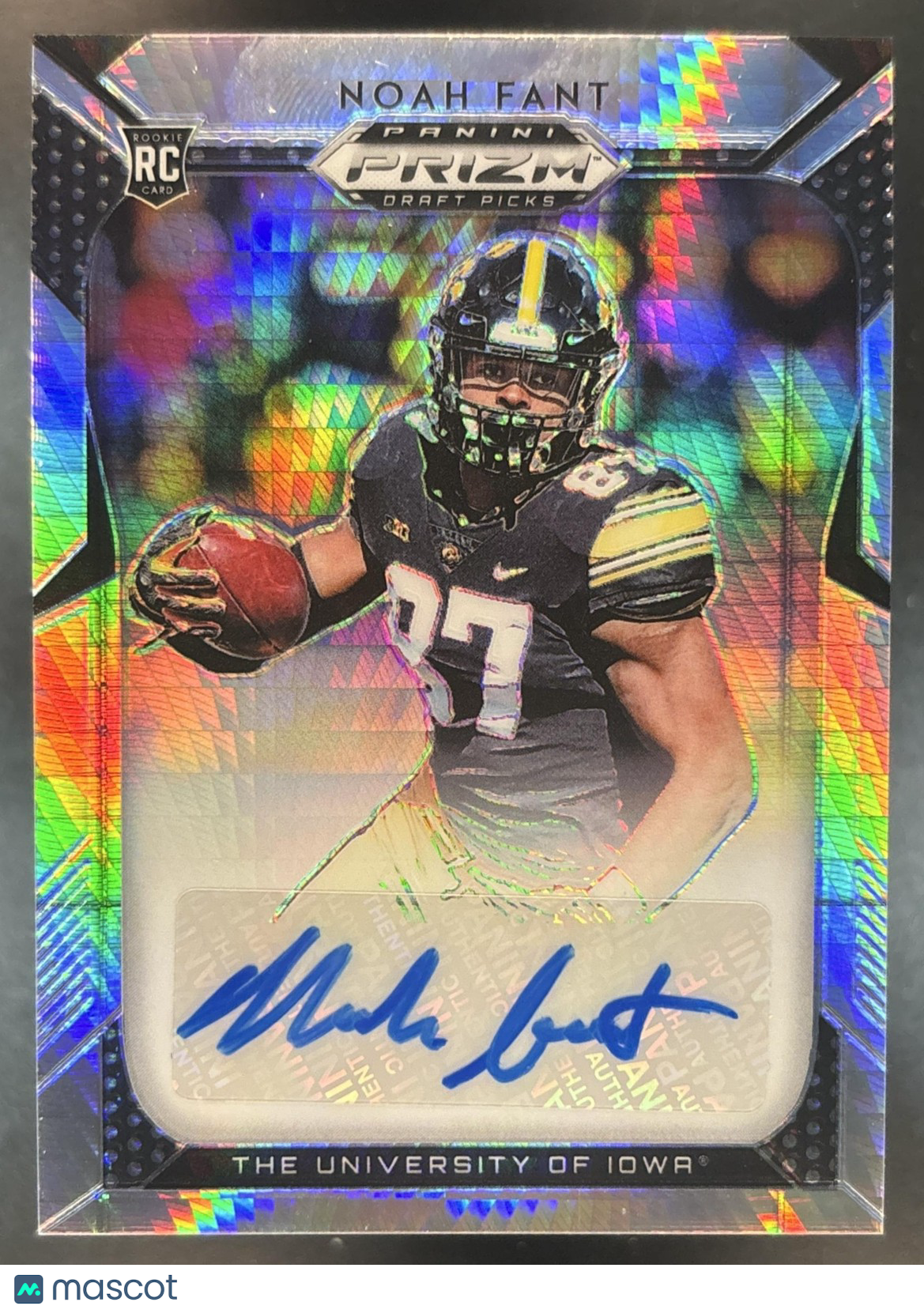 2019 Panini Prizm Draft Picks Noah Fant Prizms Hyper Auto /75 #129 RC Hawkeyes