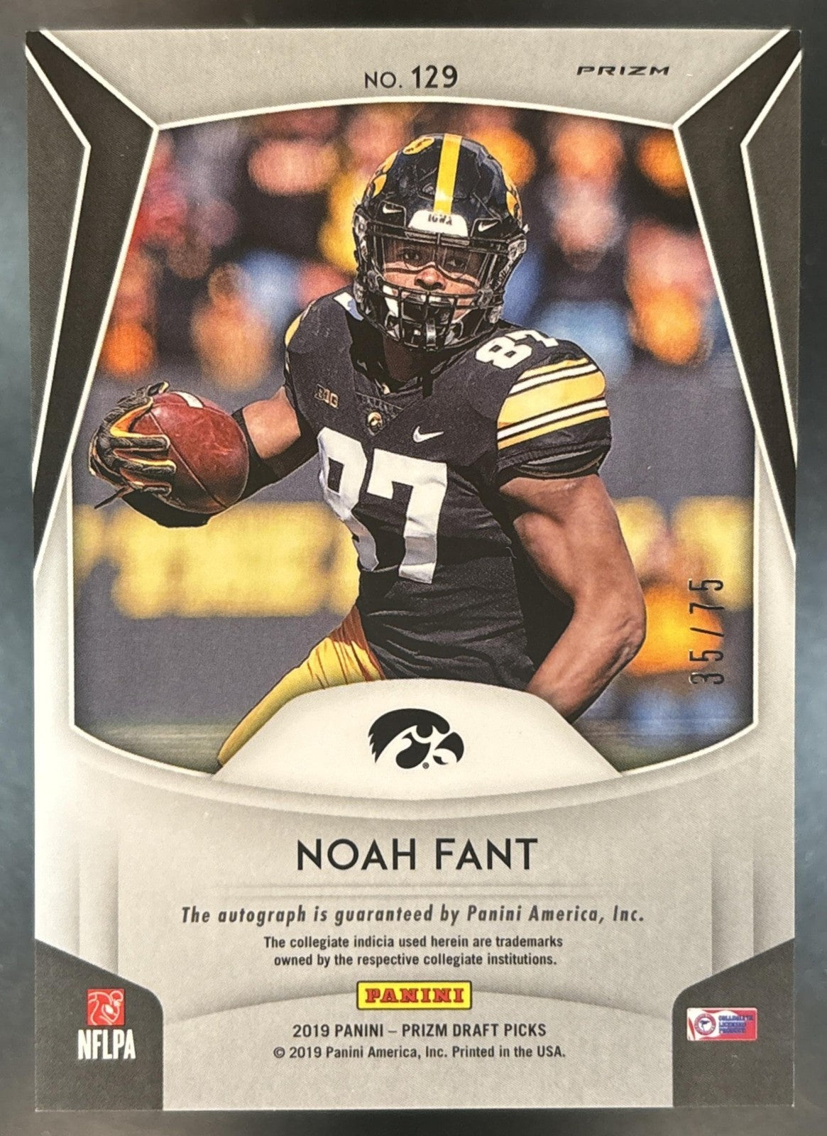 2019 Panini Prizm Draft Picks Noah Fant Prizms Hyper Auto /75 #129 RC Hawkeyes