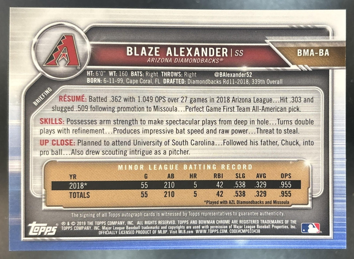 2019 Bowman Blaze Alexander Chrome Prospect Auto Mega Box Mojo Green /99