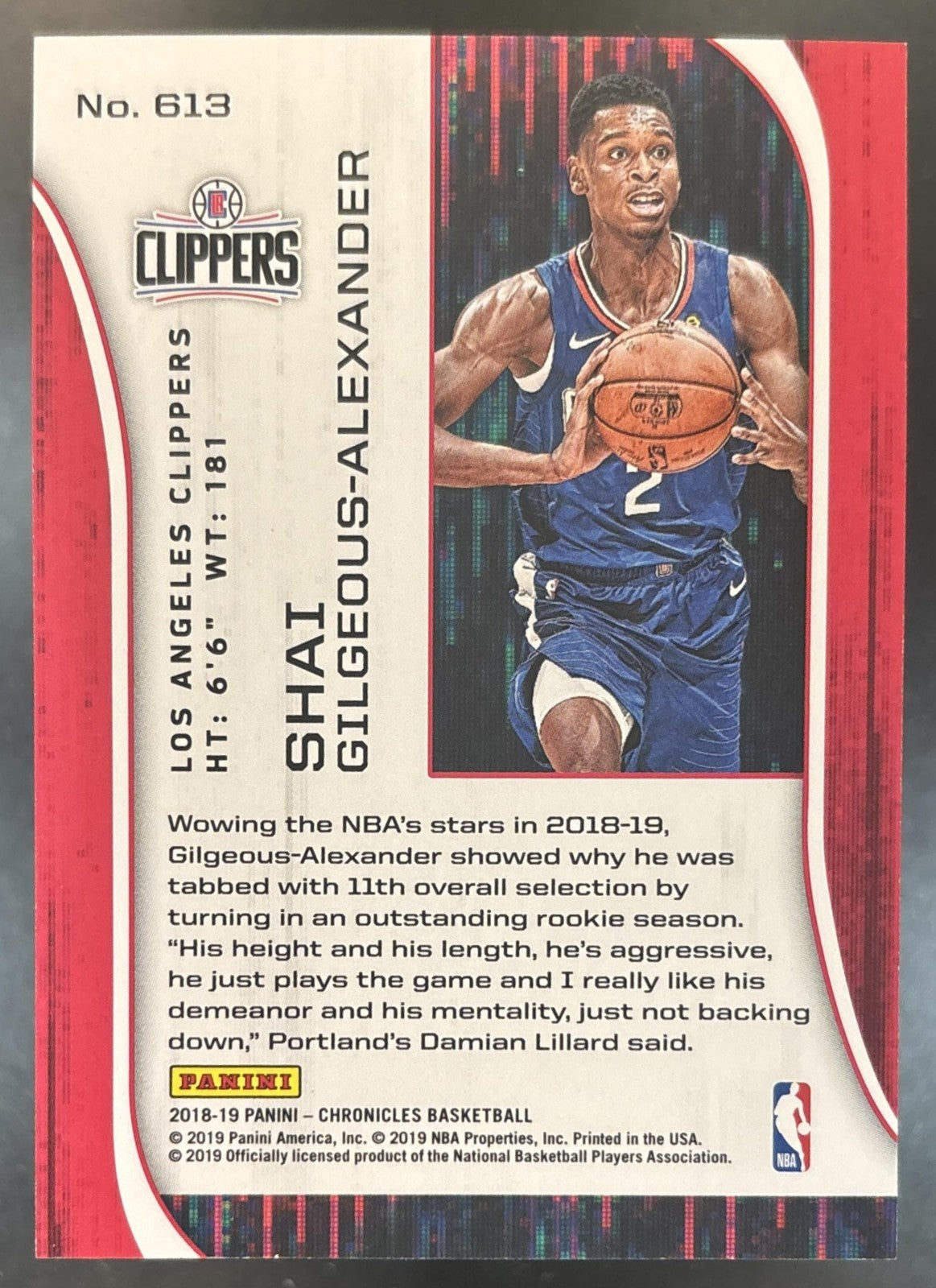 2018-19 Panini Chronicles Shai Gilgeous-Alexander Red /149 #613 RC Clippers