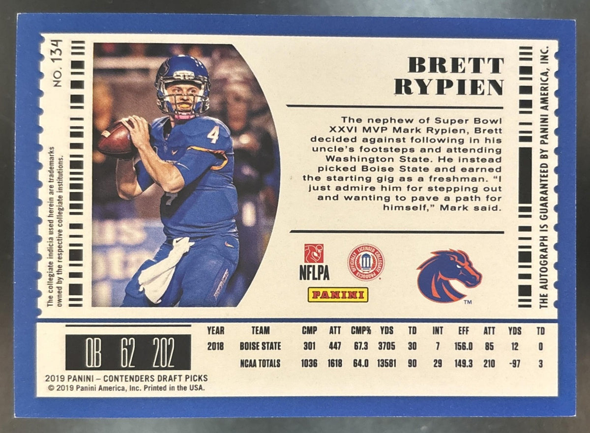 2019 Contenders Draft Picks Collegiate Brett Rypien Cracked Ice /23 #134 RC Auto