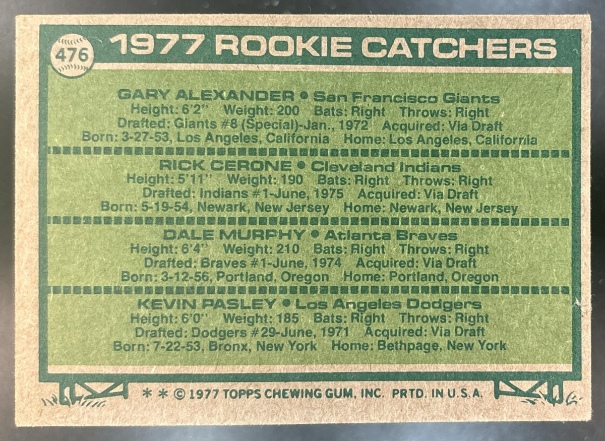 1977 Topps Gary Alexander Rick Cerone Dale Murphy Kevin Pasley #476 RC