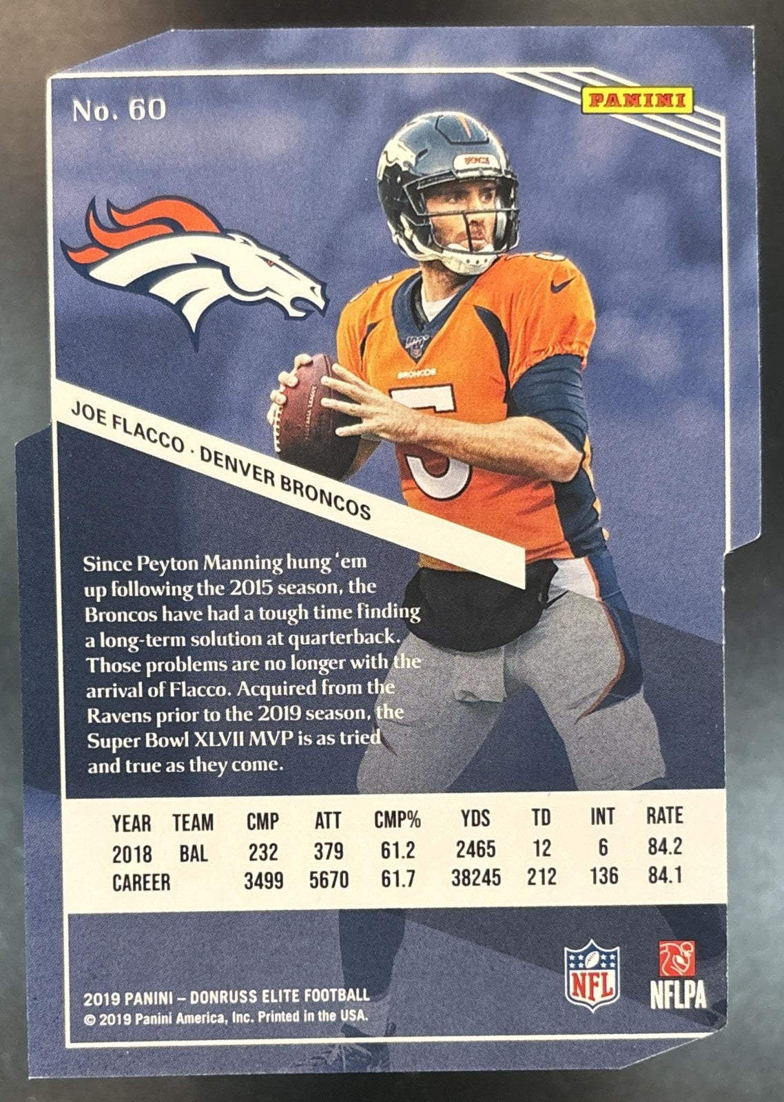 2019 Panini Donruss Elite Joe Flacco Aspirations Die Cut /24 #60 Denver Broncos