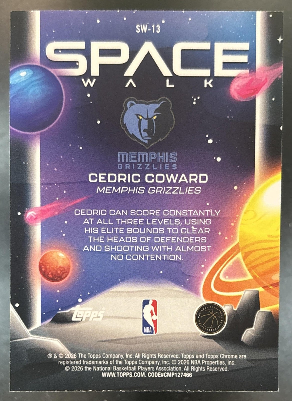 2025-26 Topps Cosmic Chrome Cedric Coward Space Walk Purple Nebula /150 RC