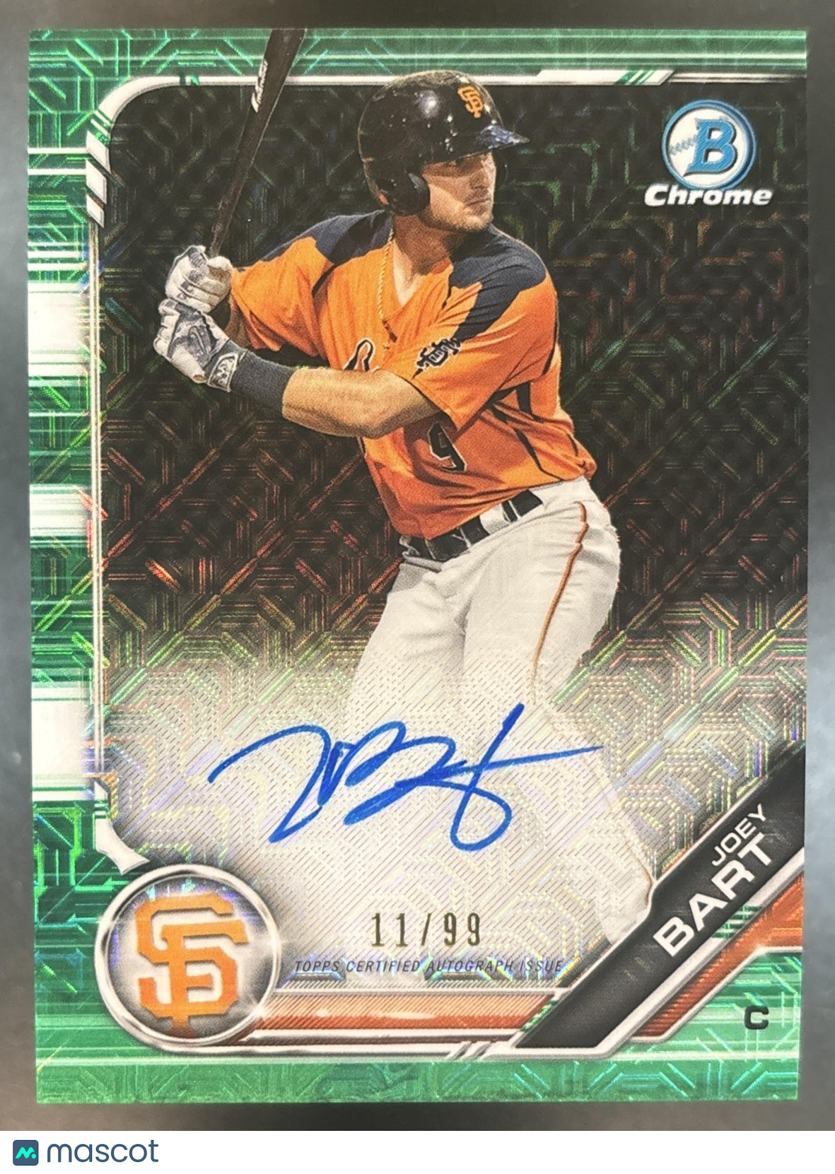 2019 Bowman Joey Bart Chrome Prospect Auto Mega Box Mojo Green Refractor /99