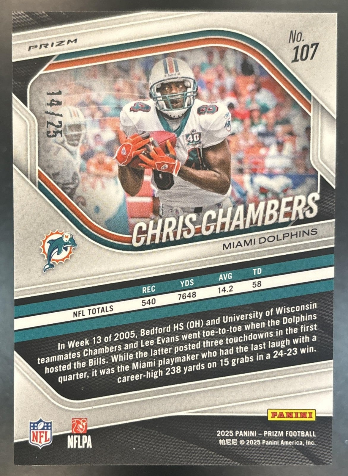 2025 Panini Prizm Chris Chambers Navy Camo /25 #107 Miami Dolphins