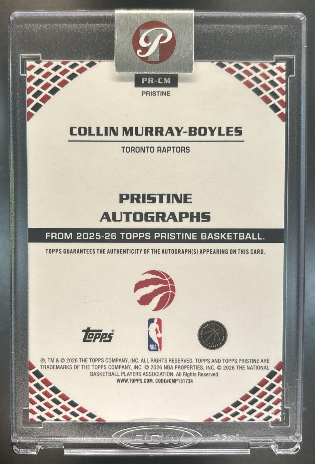 2025-26 Topps Pristine Collin Murray-Boyles Auto Aqua /199 RC Toronto Raptors