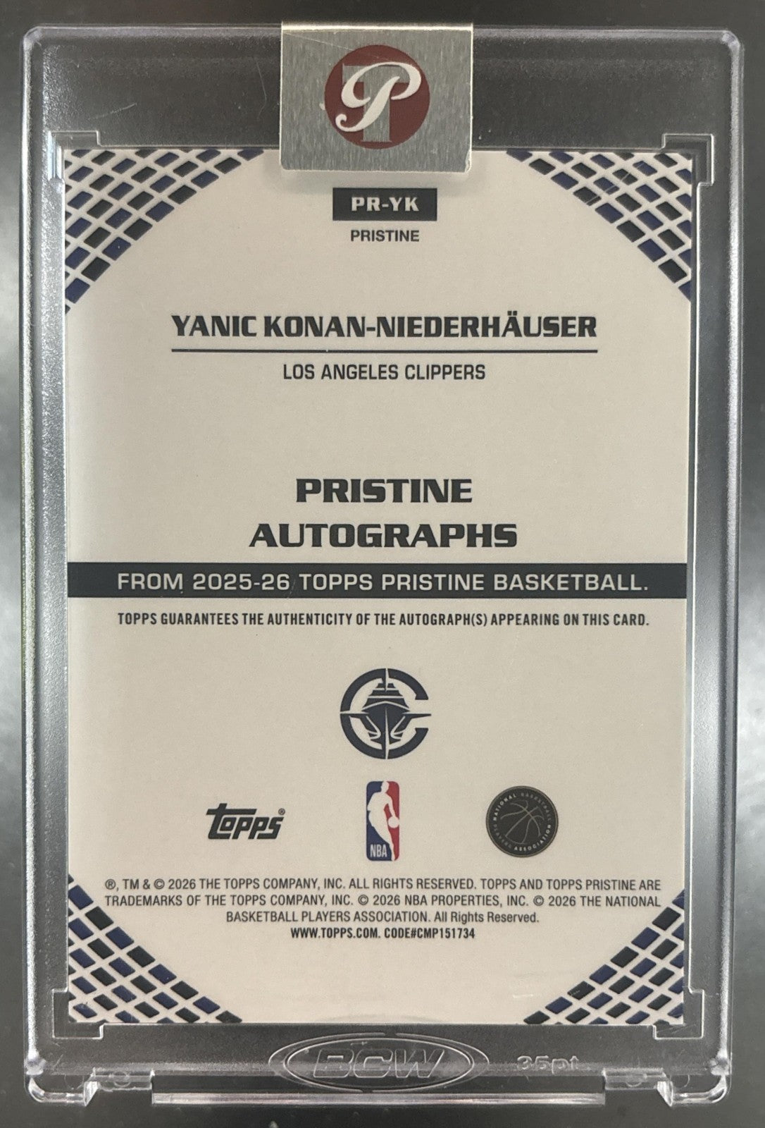 2025-26 Topps Pristine Yanic Konan-Niederhauser Auto Purple /99 RC Clippers