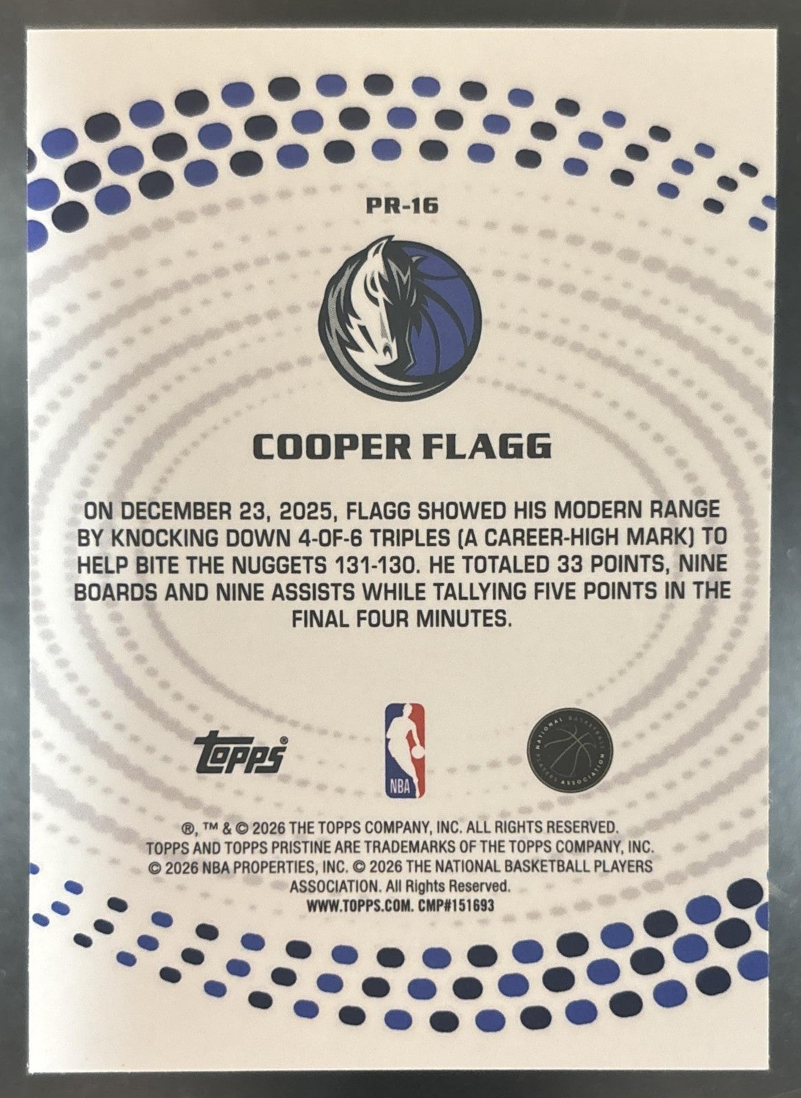 2025-26 Topps Pristine Cooper Flagg Precisionaries #PR-16 RC Dallas Mavericks