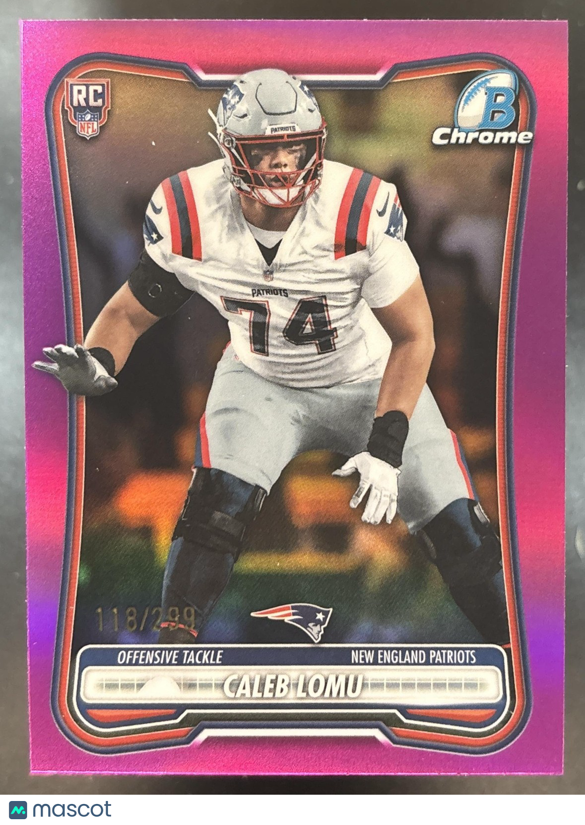 2026 Bowman Caleb Lomu Chrome NFL Fuschia /299 #BCV-170 RC New England Patriots