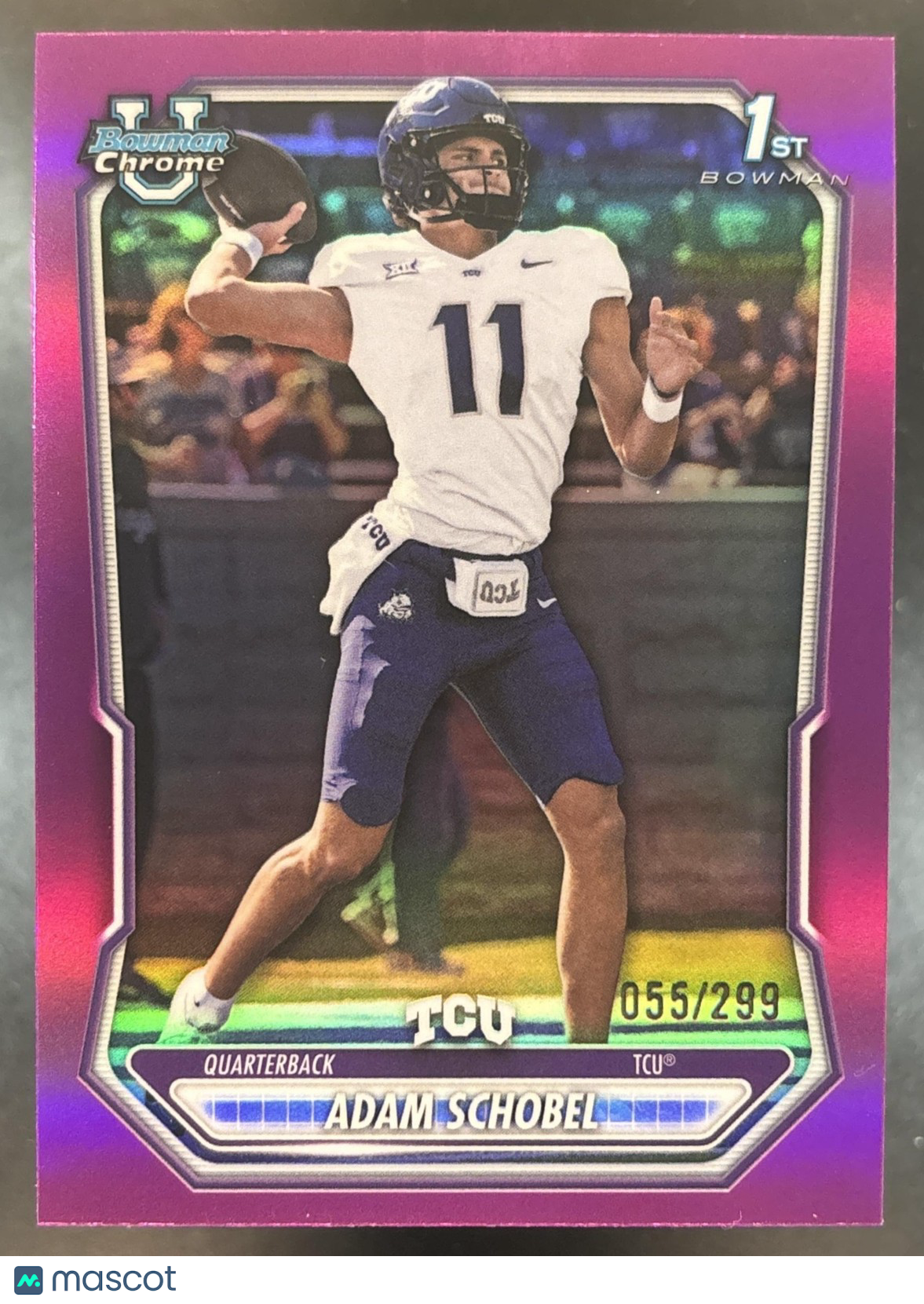 2026 Bowman Adam Schobel Chrome Fuschia /299 #BCP-147 1st Prospect Horned Frogs