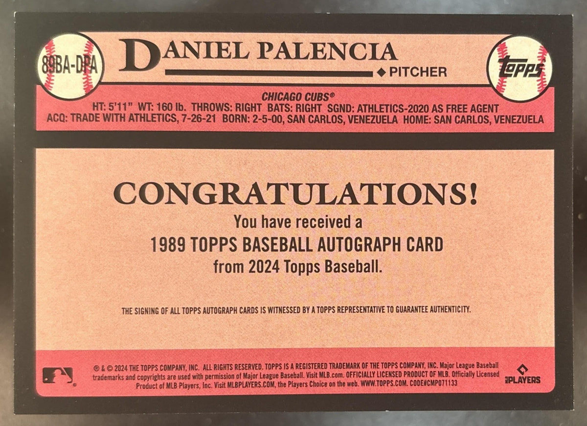 2024 Topps Daniel Palencia 1989 Baseball 35th Anniversary Auto RC Chicago Cubs