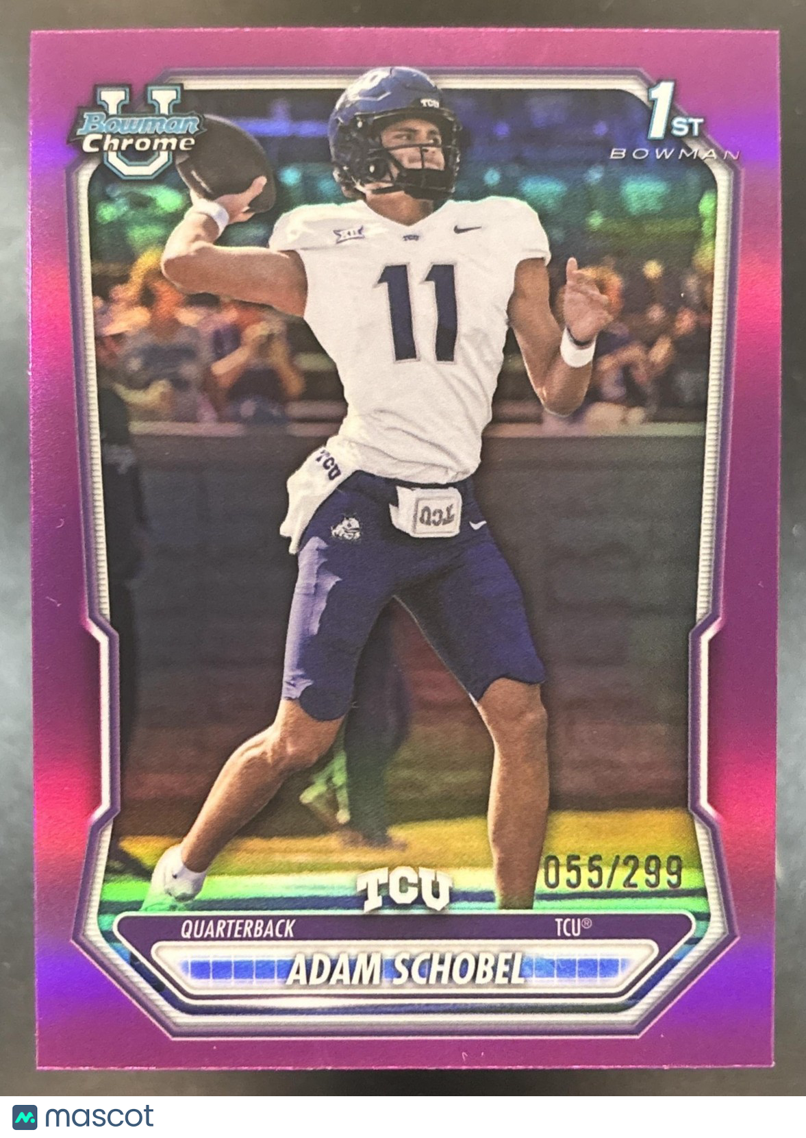 2026 Bowman Adam Schobel Chrome Fuschia /299 #BCP-147 1st Prospect Horned Frogs