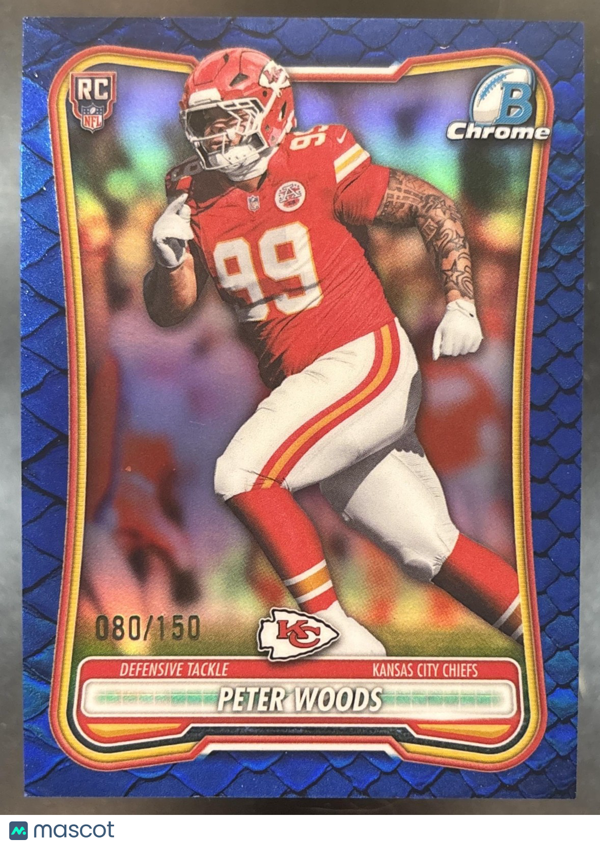 2026 Bowman Peter Woods Chrome NFL Blue Reptilian /150 #BCV-198 RC City Chiefs