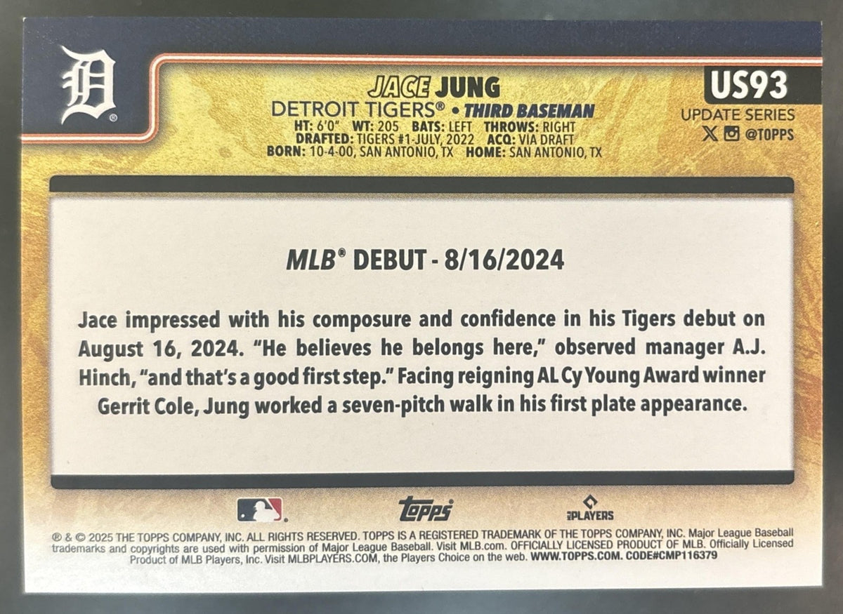 2025 Topps Update Jace Jung Golden Mirror Image Variation #US93 RC Tigers