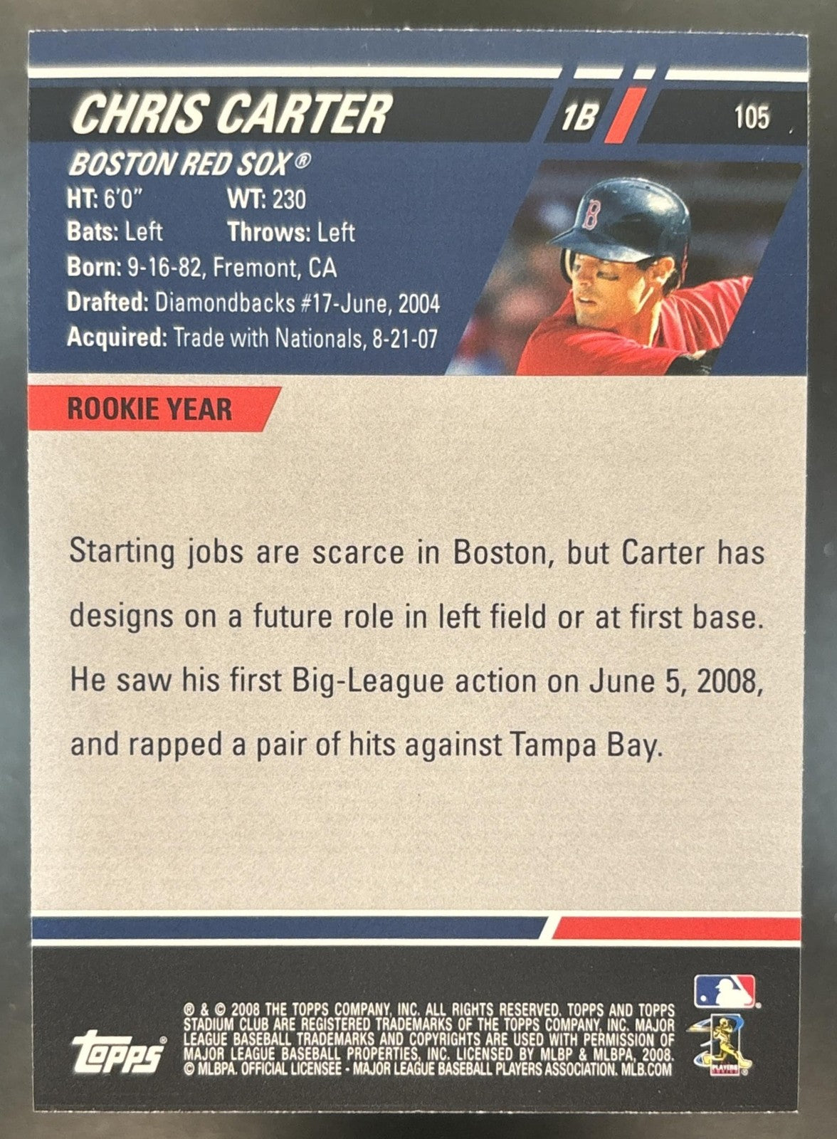 2008 Topps Stadium Club Chris Carter First Day Issue #105b RC VAR Boston Red Sox