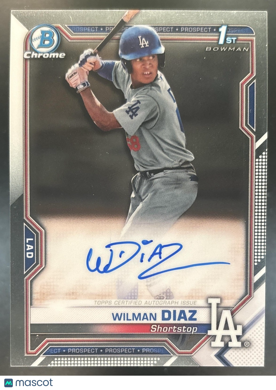 2021 Bowman Chrome Wilman Diaz Auto #CPA-WD 1st Prospect Los Angeles Dodgers