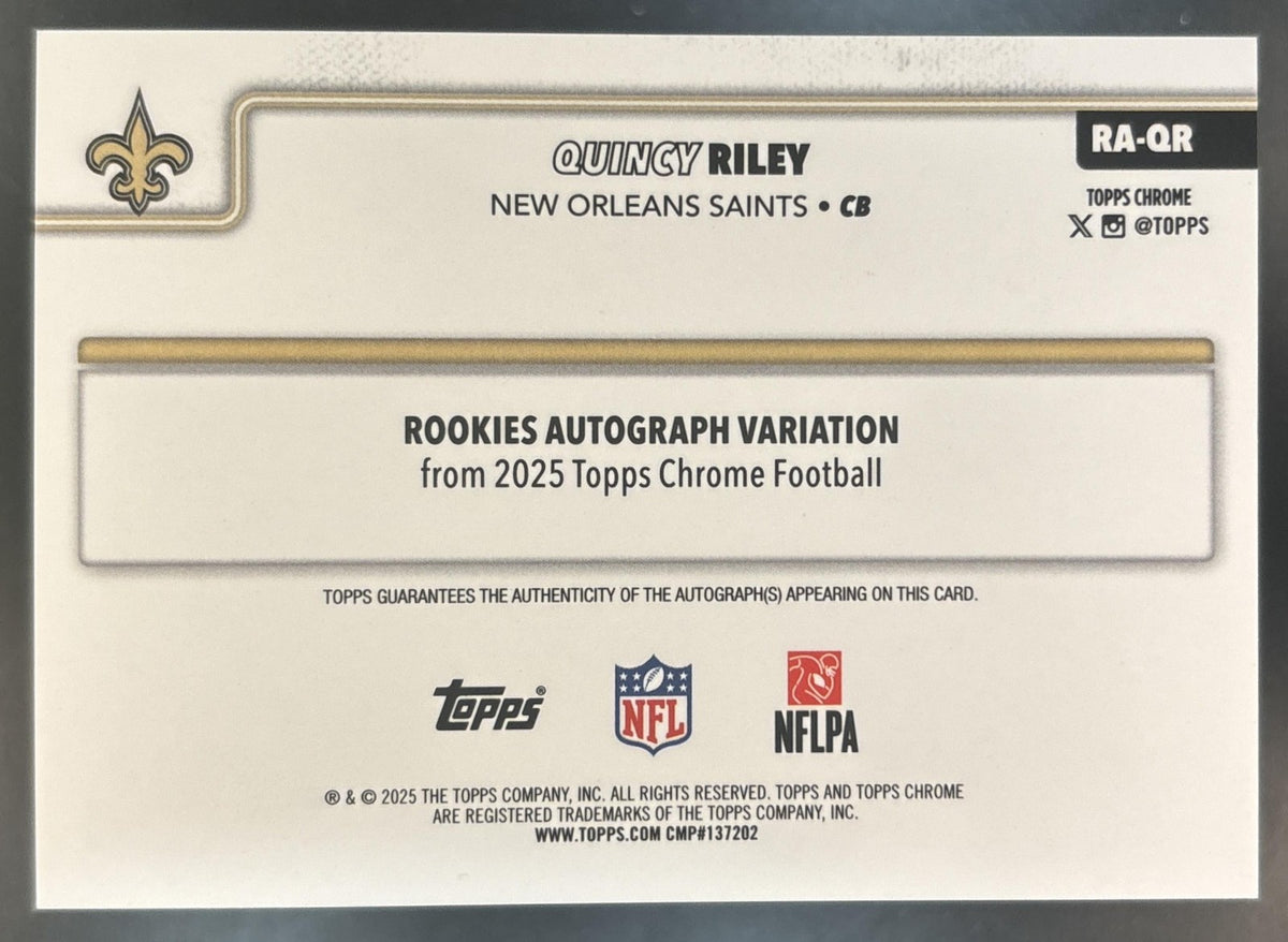 2025 Topps Chrome Quincy Riley Auto Black Refractor /10 RC New Orleans Saints