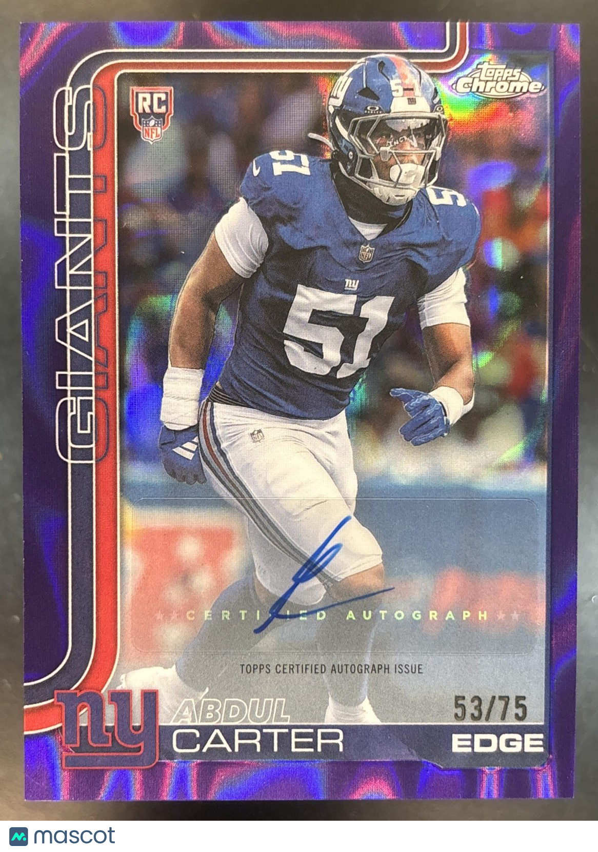 2025 Topps Chrome Abdul Carter Rookie Auto Purple Lava /75 RC New York Giants
