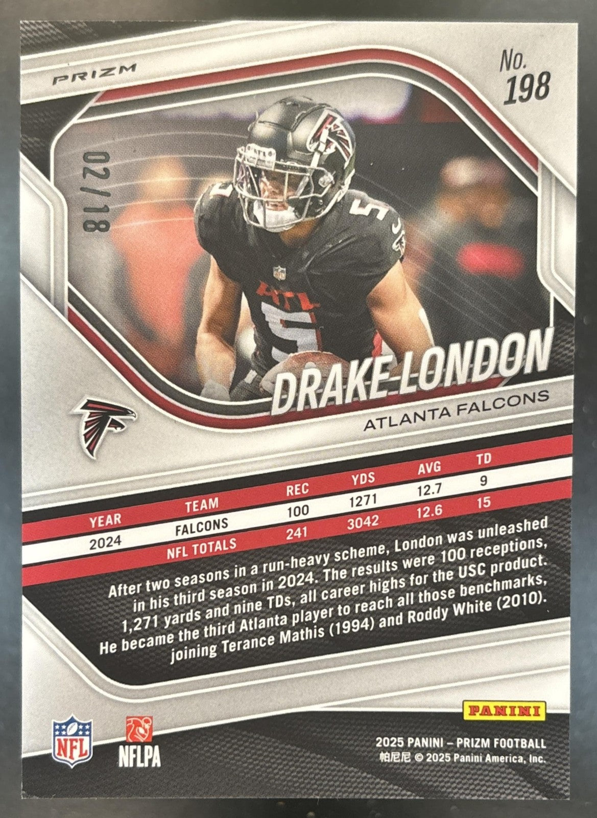 2025 Panini Prizm Drake London Lotus Flower /18 #198 Atlanta Falcons