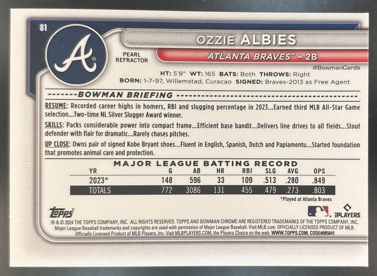 2024 Bowman Chrome Ozzie Albies Pearl Refractor #81 Atlanta Braves