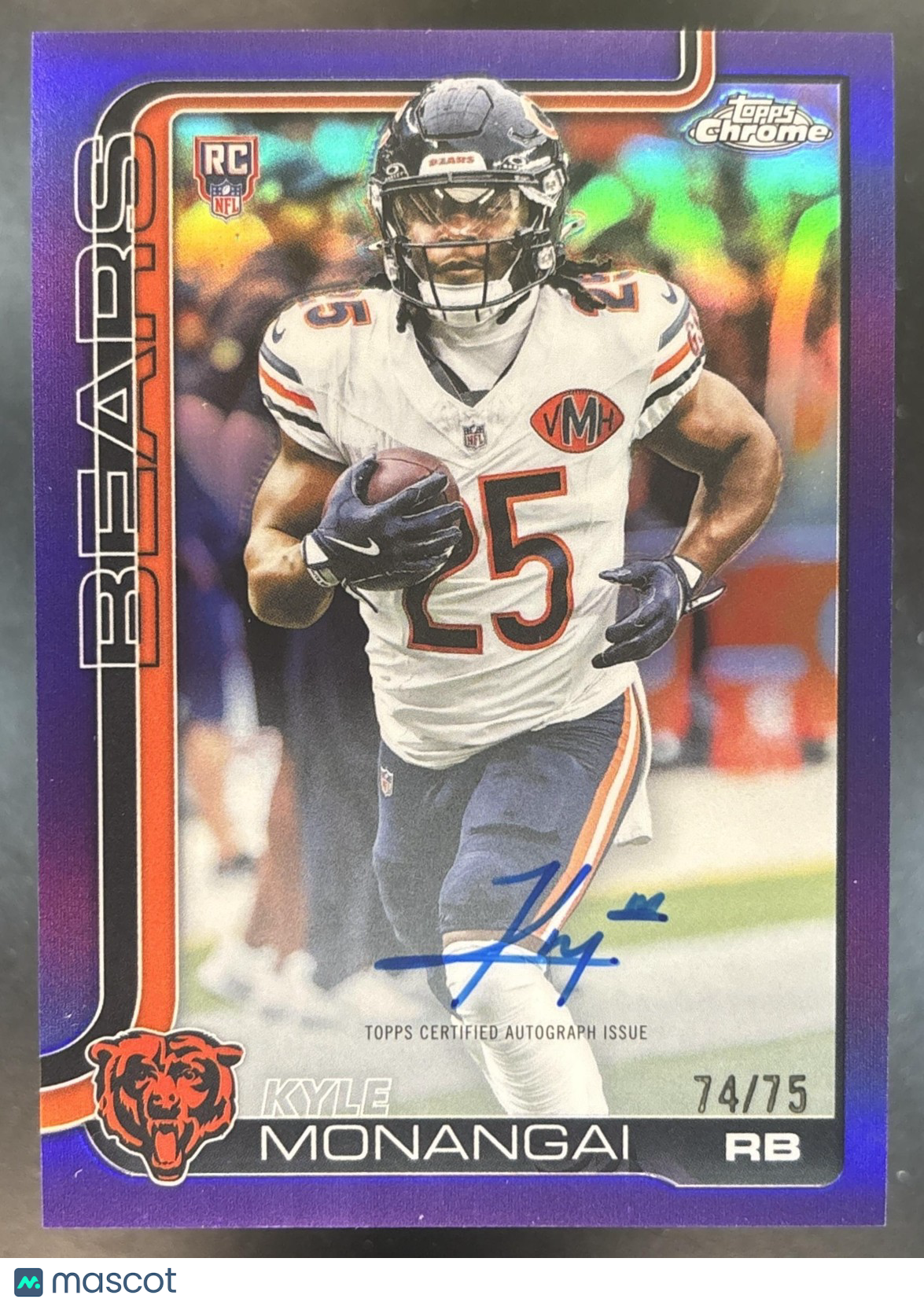 2025 Topps Chrome Kyle Monangai Rookie Auto Purple /75 #RA-KYM RC Chicago Bears