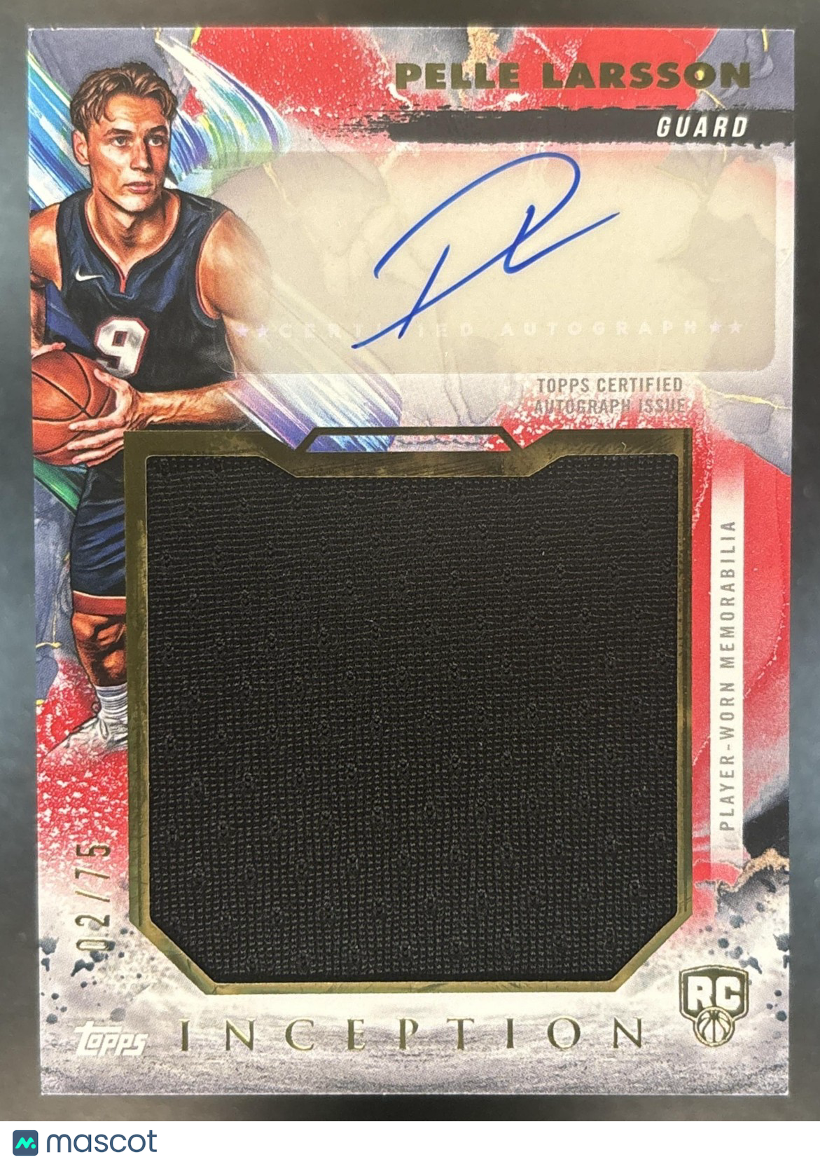 2024-25 Topps Inception Pelle Larsson Jumbo Relic Auto Red /75 MEM RC Heat
