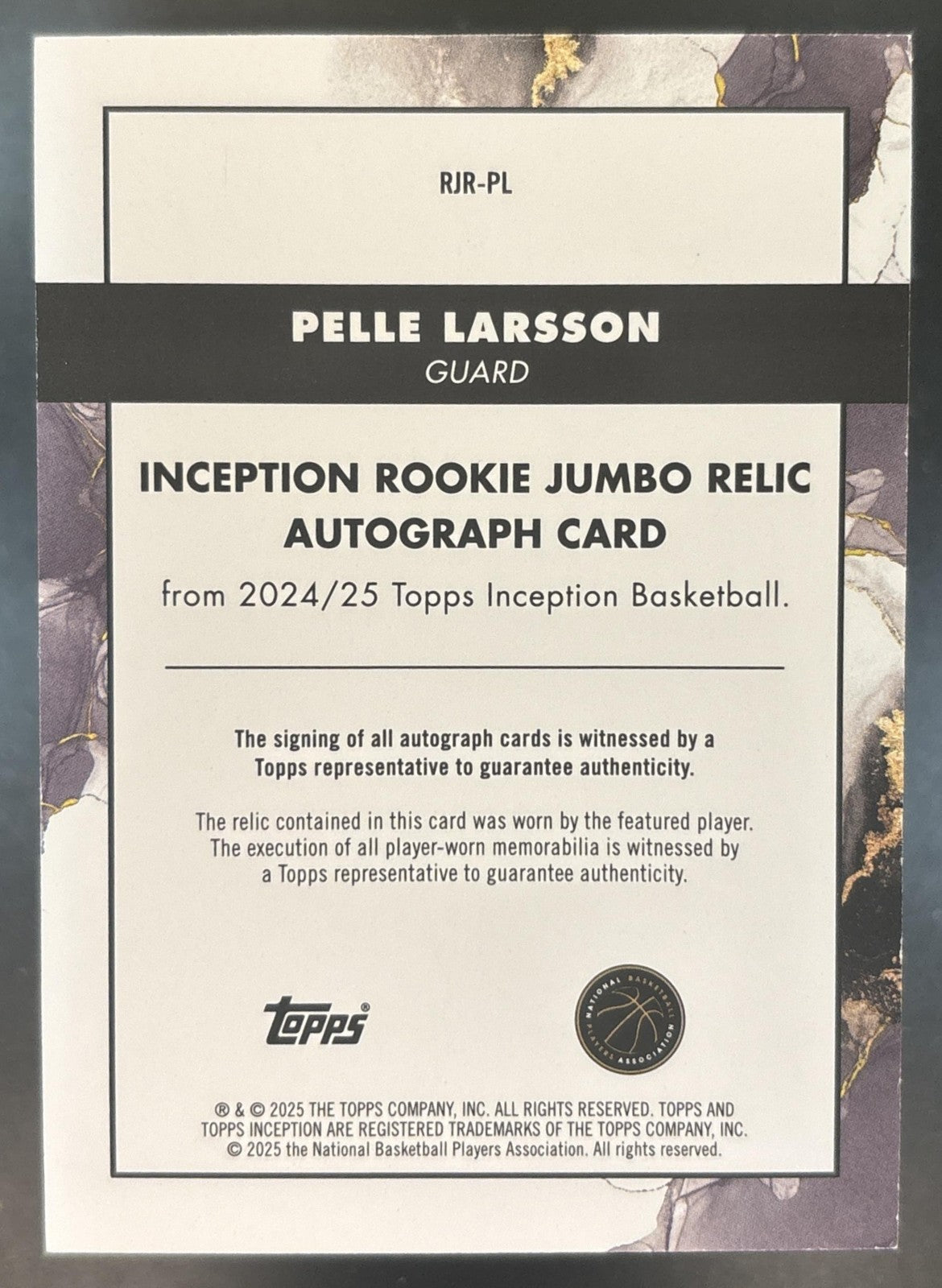 2024-25 Topps Inception Pelle Larsson Jumbo Relic Auto Red /75 MEM RC Heat