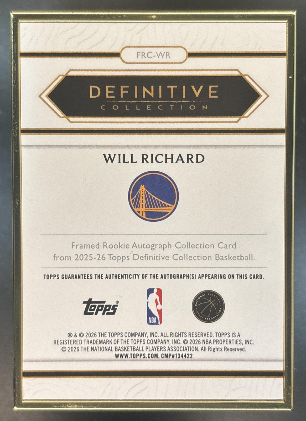 2025-26 Topps Definitive Collection Will Richard Framed Rookies Auto Pink 15/15