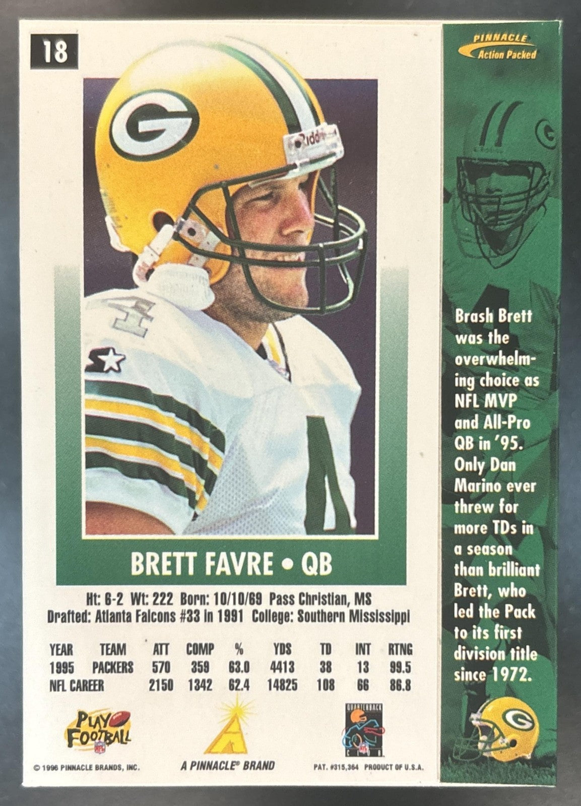 1996 Action Packed Brett Favre - #18 Green Bay Packers