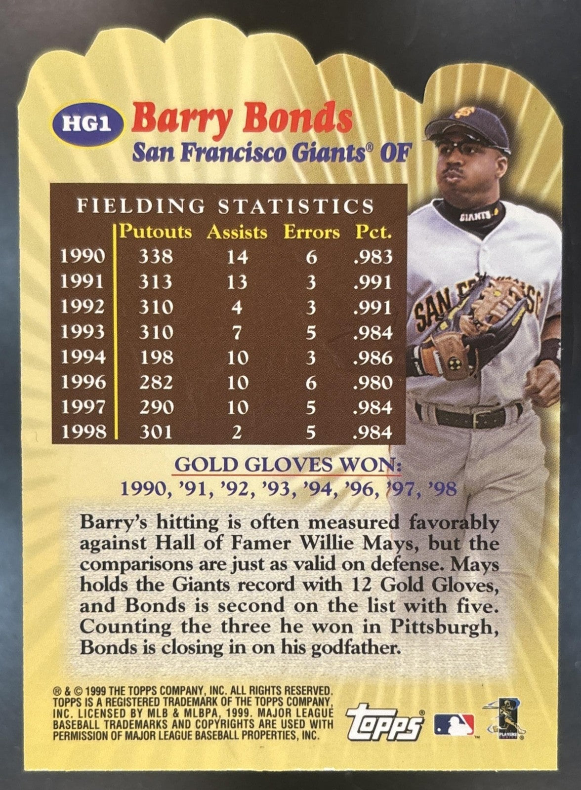 2000 Topps Barry Bonds Hands of Gold #HG1 San Francisco Giants