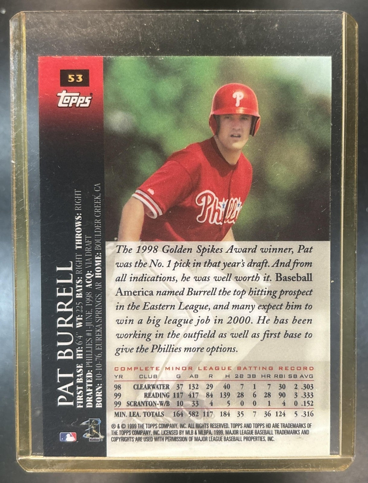 2000 Topps HD Pat Burrell #53 Philadelphia Phillies