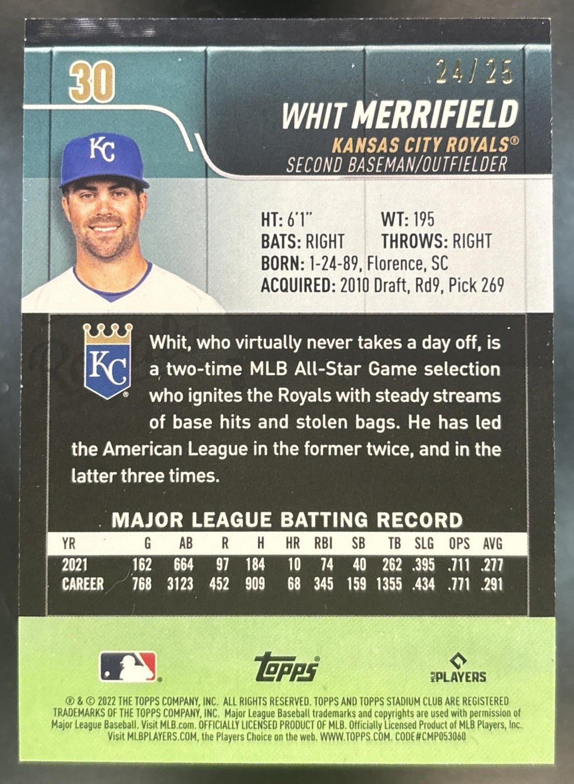 2022 Topps Stadium Club Foil Whit Merrifield #30 Kansas City Royals