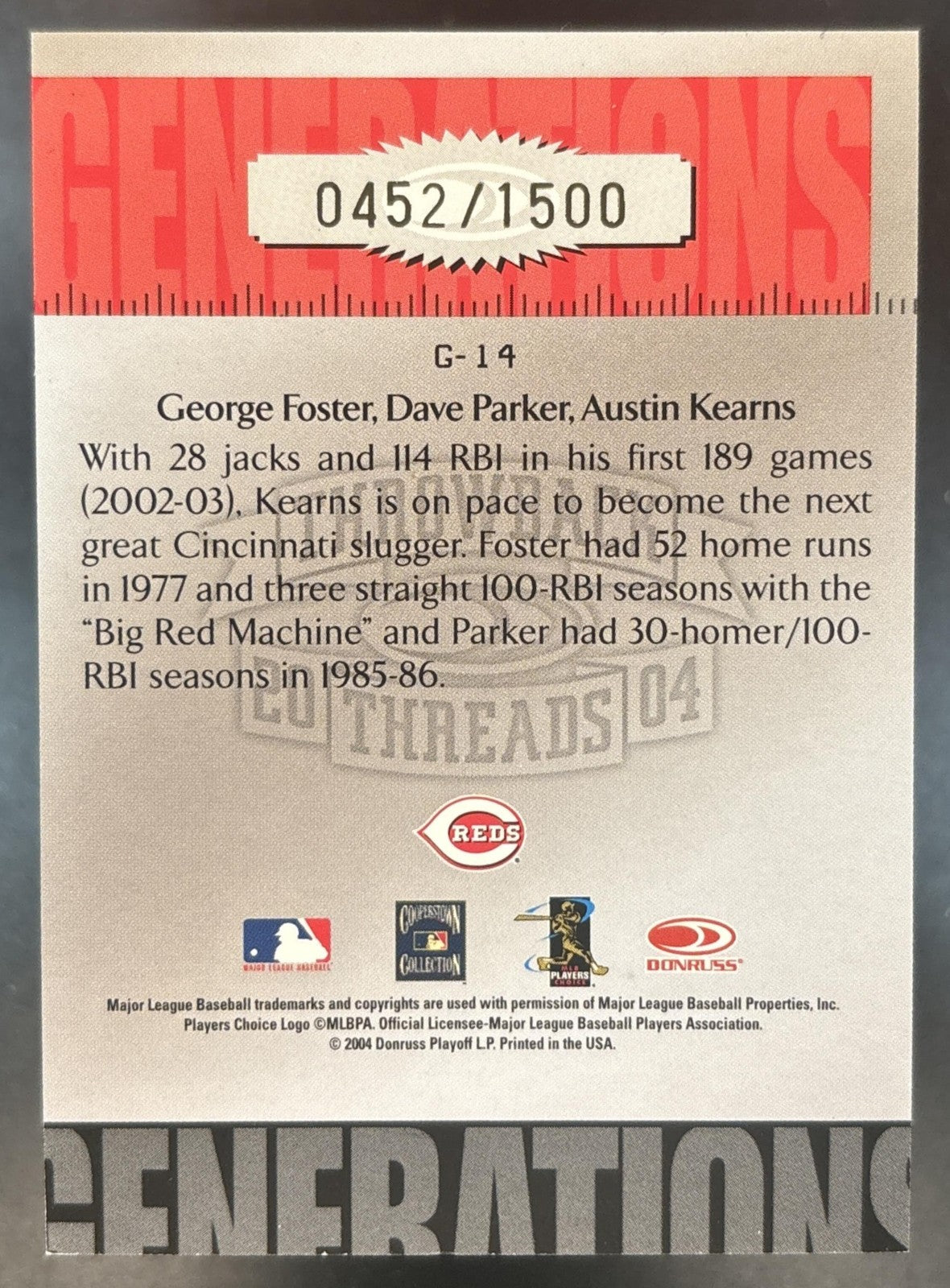 2004 Donruss Throwback Threads George Foster Parker Kearns Generations /1500