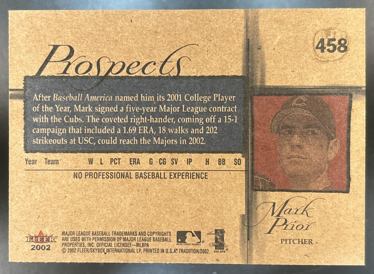 2002 Fleer Tradition Mark Prior #458 Chicago Cubs