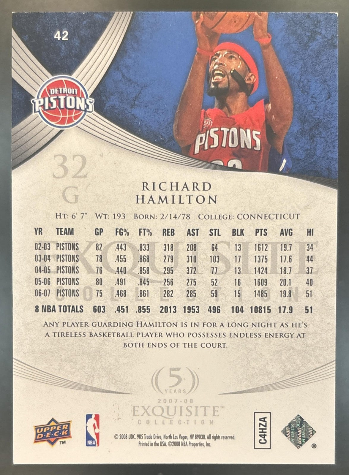 2007-08 Upper Deck Exquisite Collection Richard Hamilton Gold /25 #42 Pistons