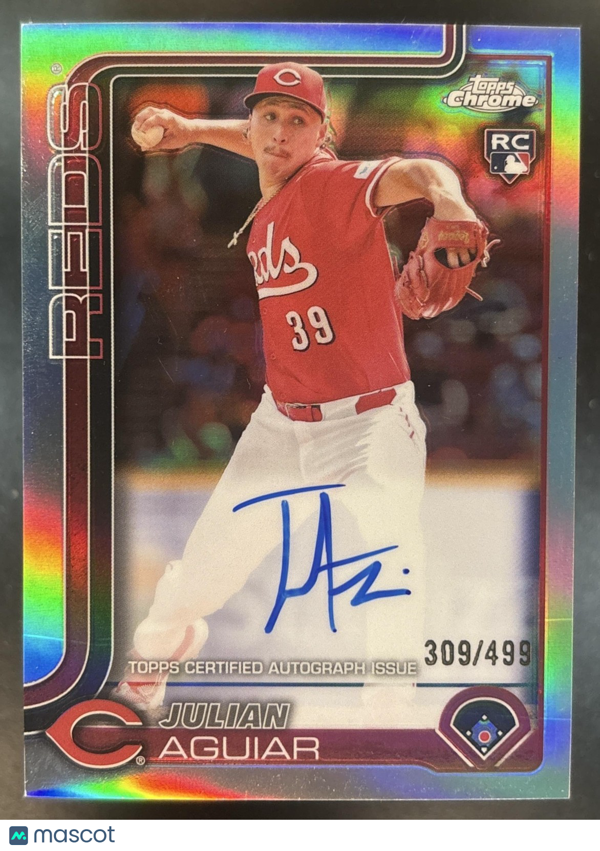 2025 Topps Chrome Julian Aguiar Rookie Auto Refractor /499 RC Cincinnati Reds