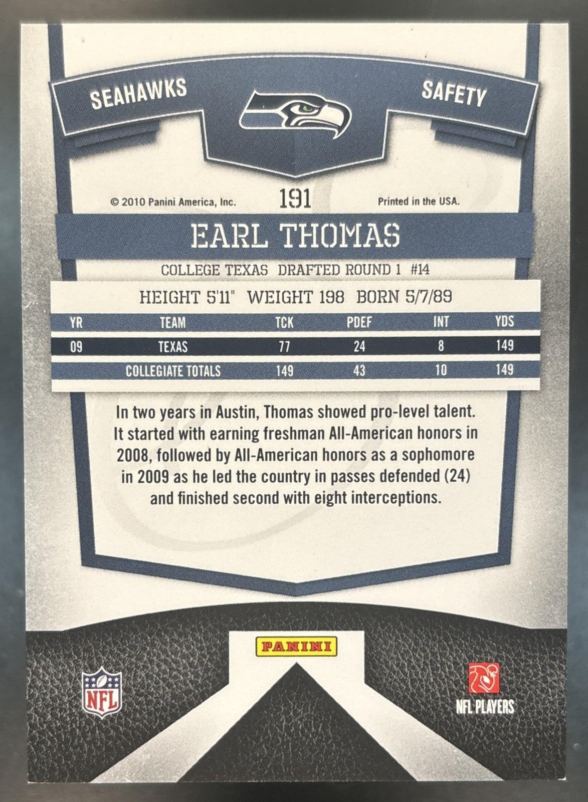 2010 Panini Donruss Elite Earl Thomas /999 #191 RC Seattle Seahawks