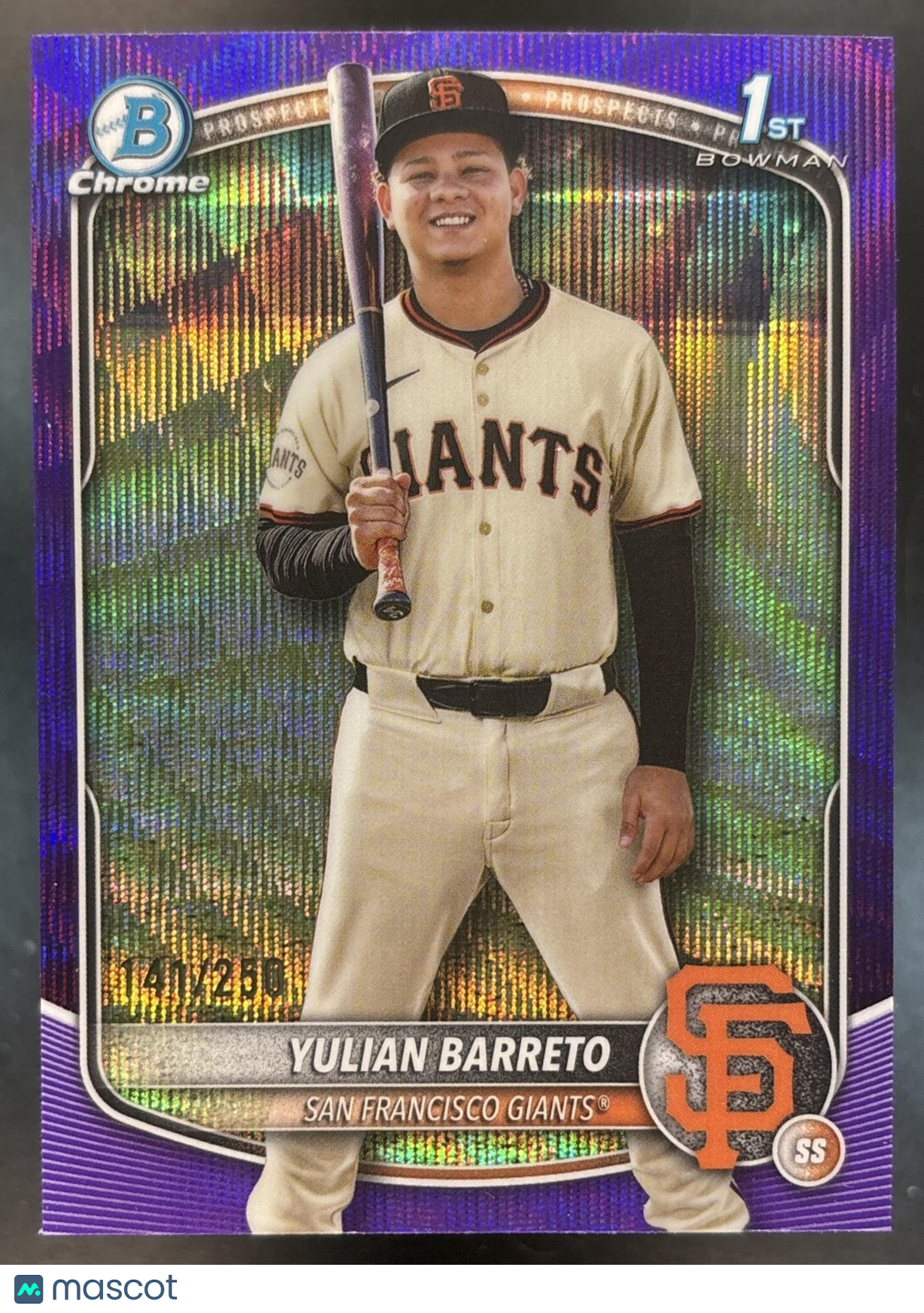 2025 Bowman Chrome Yulian Barreto Purple Wave /250 #BCP-229 1st Prospect Giants